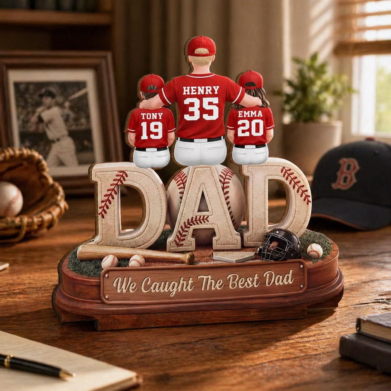 We Caught the Best Dad Baseball, Personalized 2D Wooden Plaque, Custom Father's Day Gift for Dad, Gift for Husband, Grandpa, Heartfelt Gift
