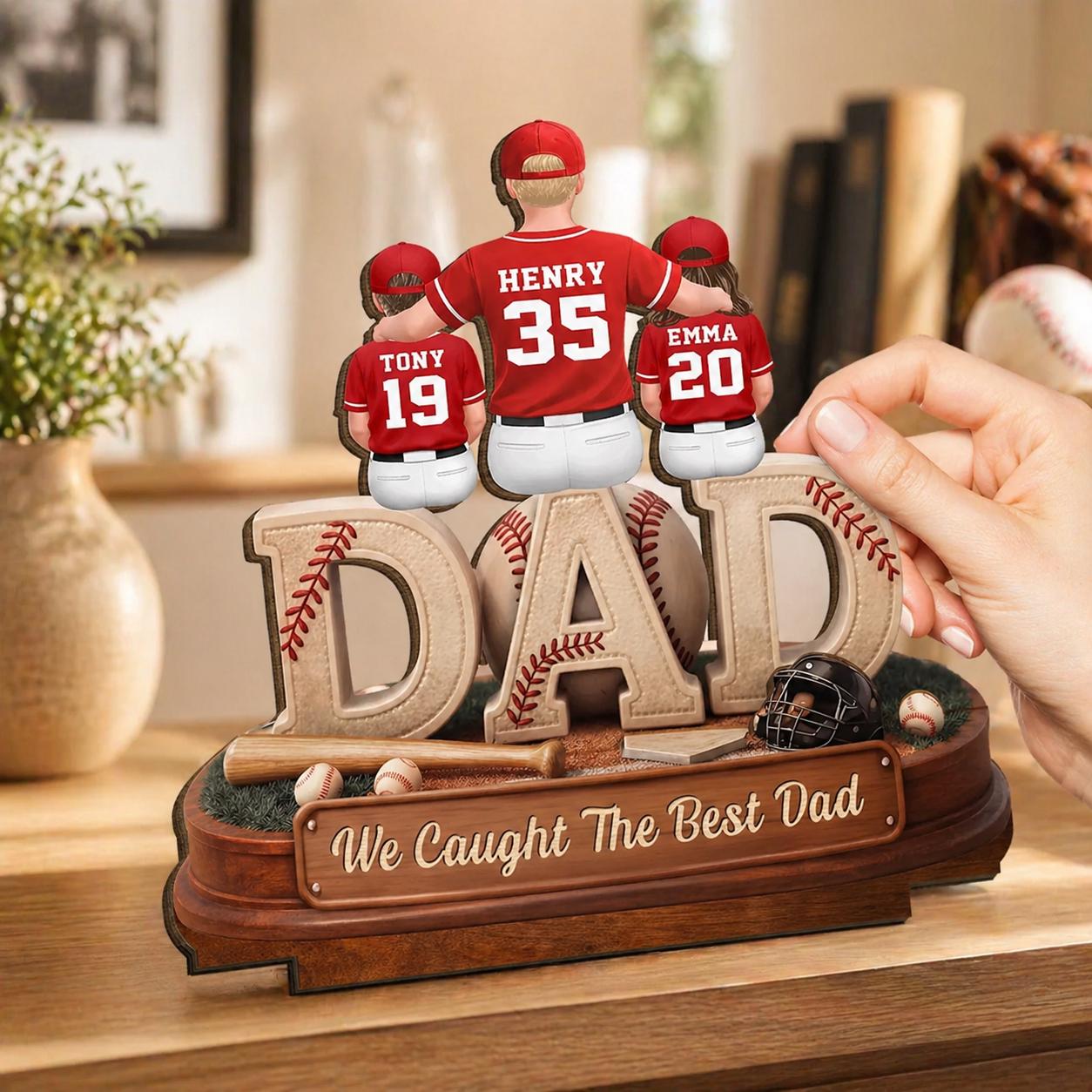 We Caught the Best Dad Baseball, Personalized 2D Wooden Plaque, Custom Father's Day Gift for Dad, Gift for Husband, Grandpa, Heartfelt Gift